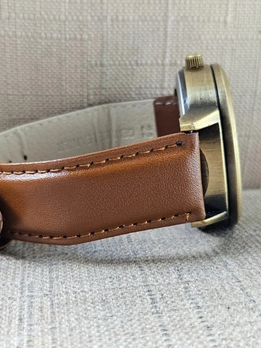 Mark Naimer Men Wristwatch Gold Tone Case Brown Strap Japan Movt Wrist Watch